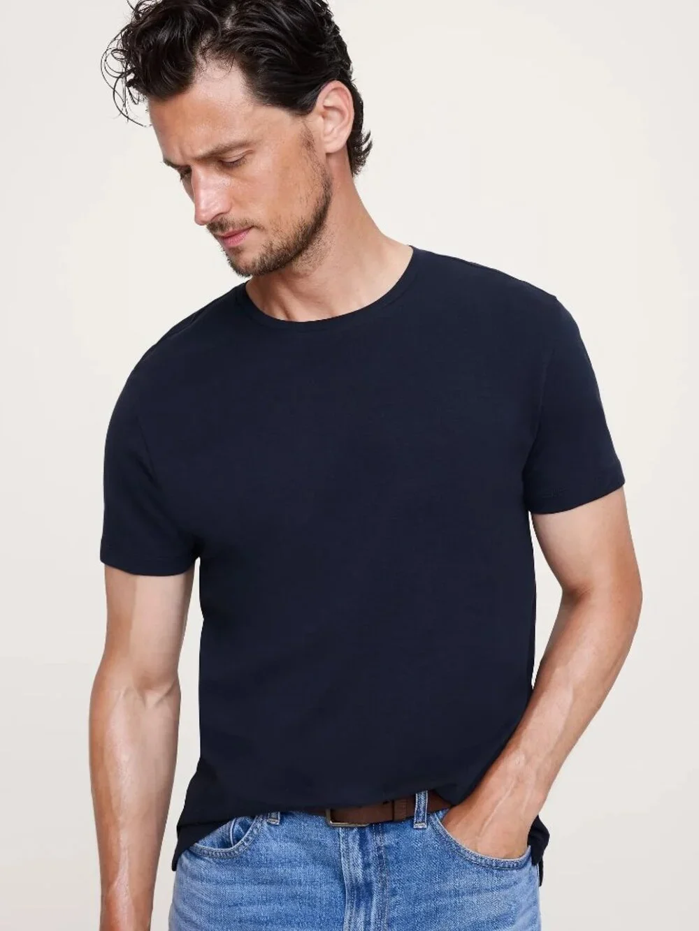 2/$30 Banana Republic Luxuy-Touch Crew-Neck T-Shirt Preppy Navy Medium #A2544